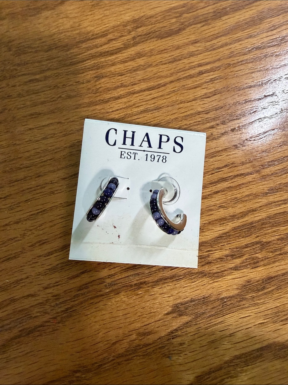 Chaps Silver-Tone Half Hoop Earrings with Navy Stones